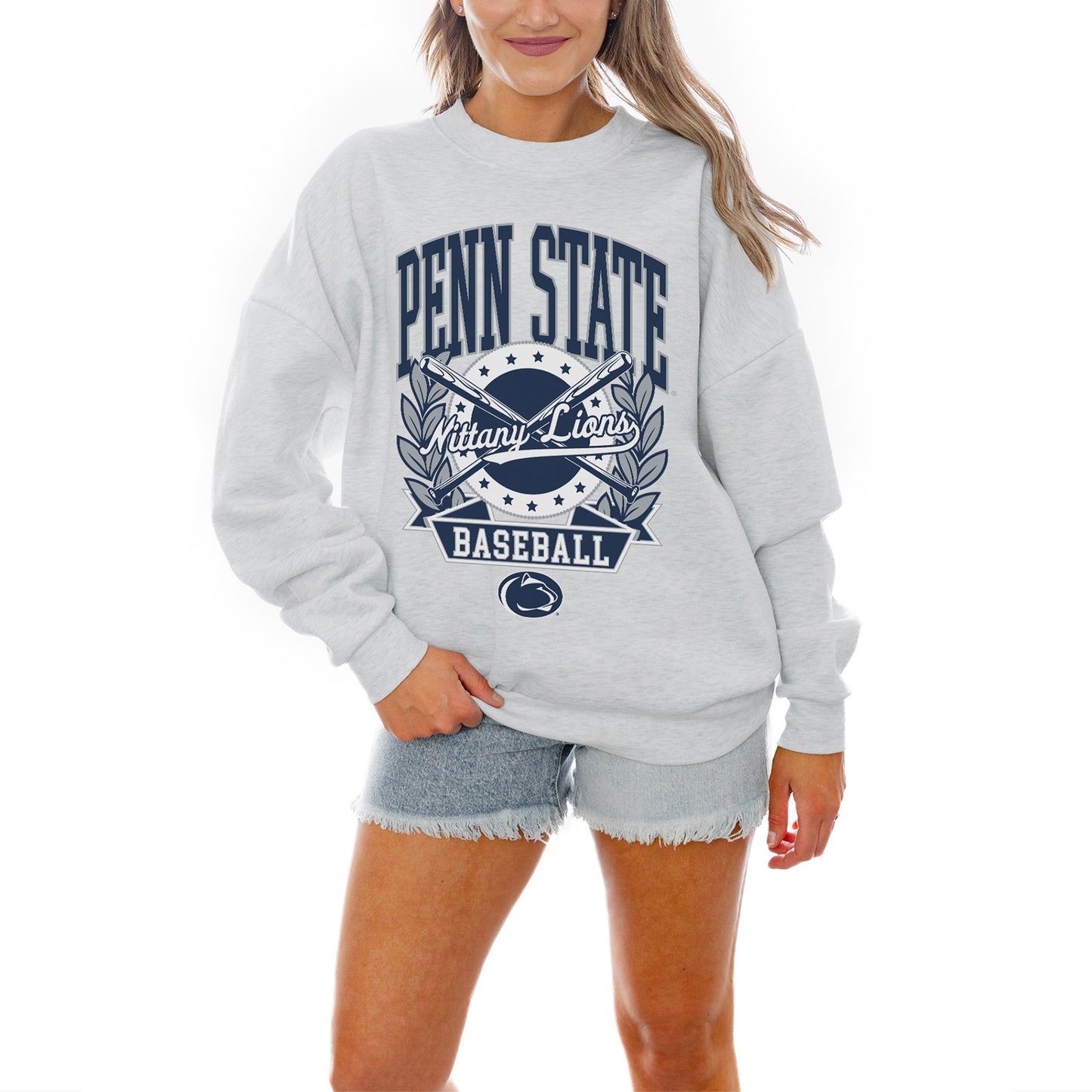 Women's Gameday Couture Gray Penn State Nittany Lions Baseball Premium Fleece Drop Pullover Sweatshirt