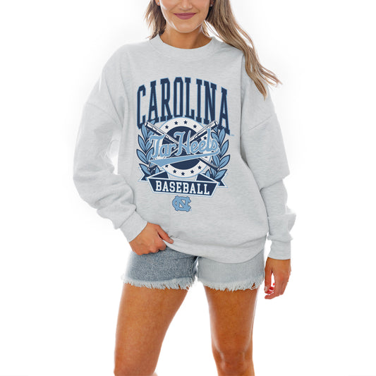 Women's Gameday Couture Gray North Carolina Tar Heels Baseball Premium Fleece Drop Pullover Sweatshirt