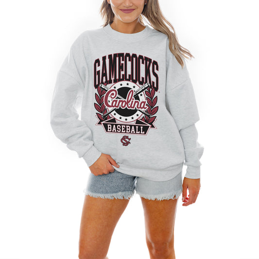 Women's Gameday Couture Gray South Carolina Gamecocks Baseball Premium Fleece Drop Pullover Sweatshirt