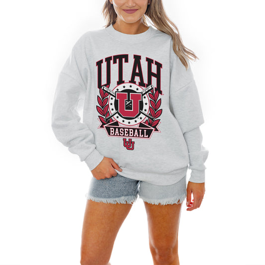 Women's Gameday Couture Gray Utah Utes Baseball Premium Fleece Drop Pullover Sweatshirt