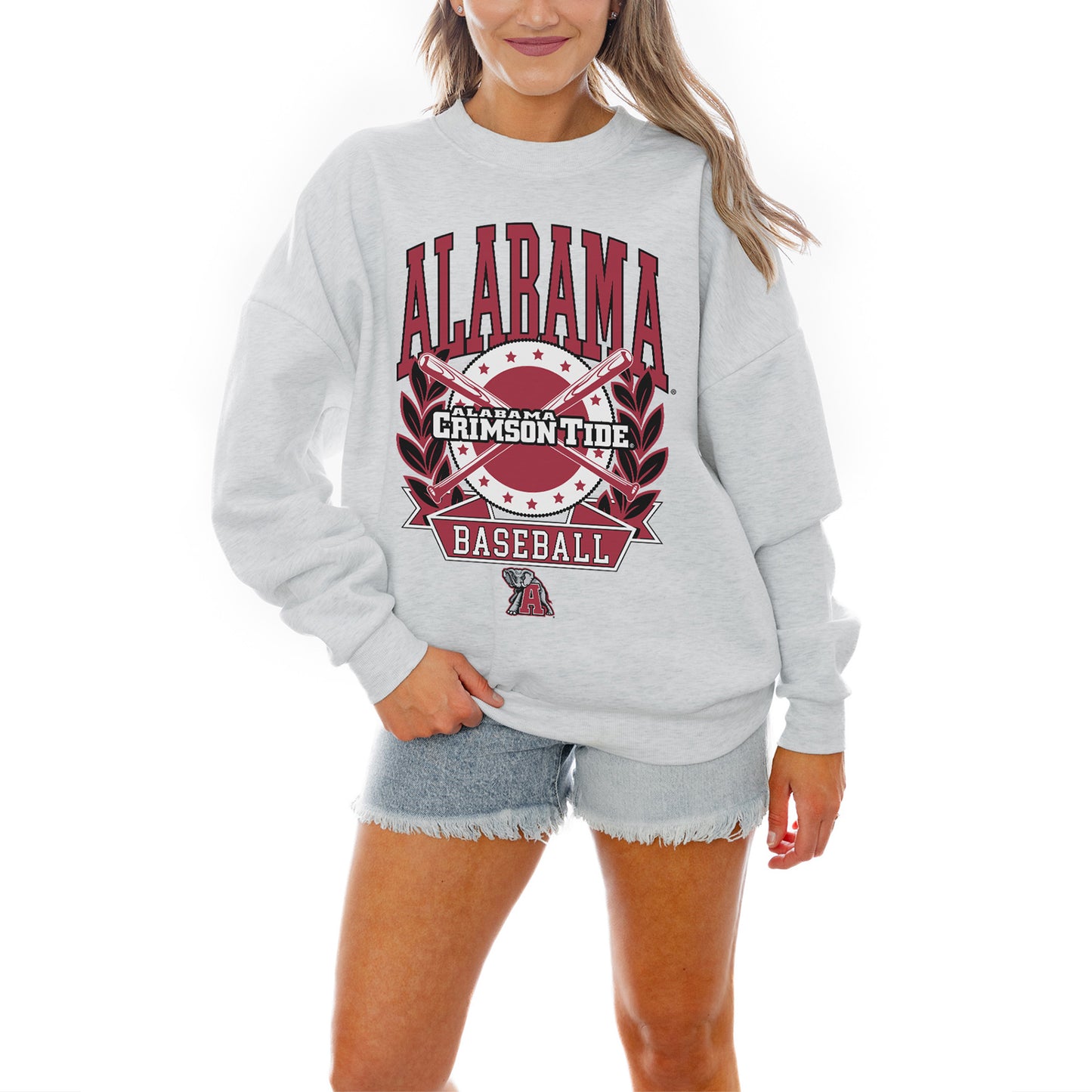 Women's Gameday Couture Gray Alabama Crimson Tide Baseball Premium Fleece Drop Pullover Sweatshirt