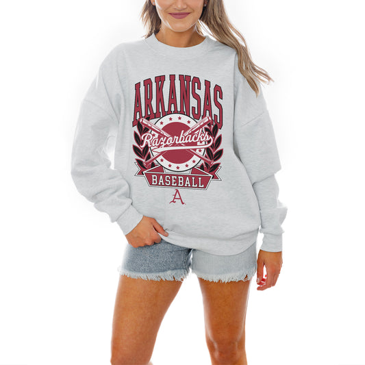 Women's Gameday Couture Gray Arkansas Razorbacks Baseball Premium Fleece Drop Pullover Sweatshirt