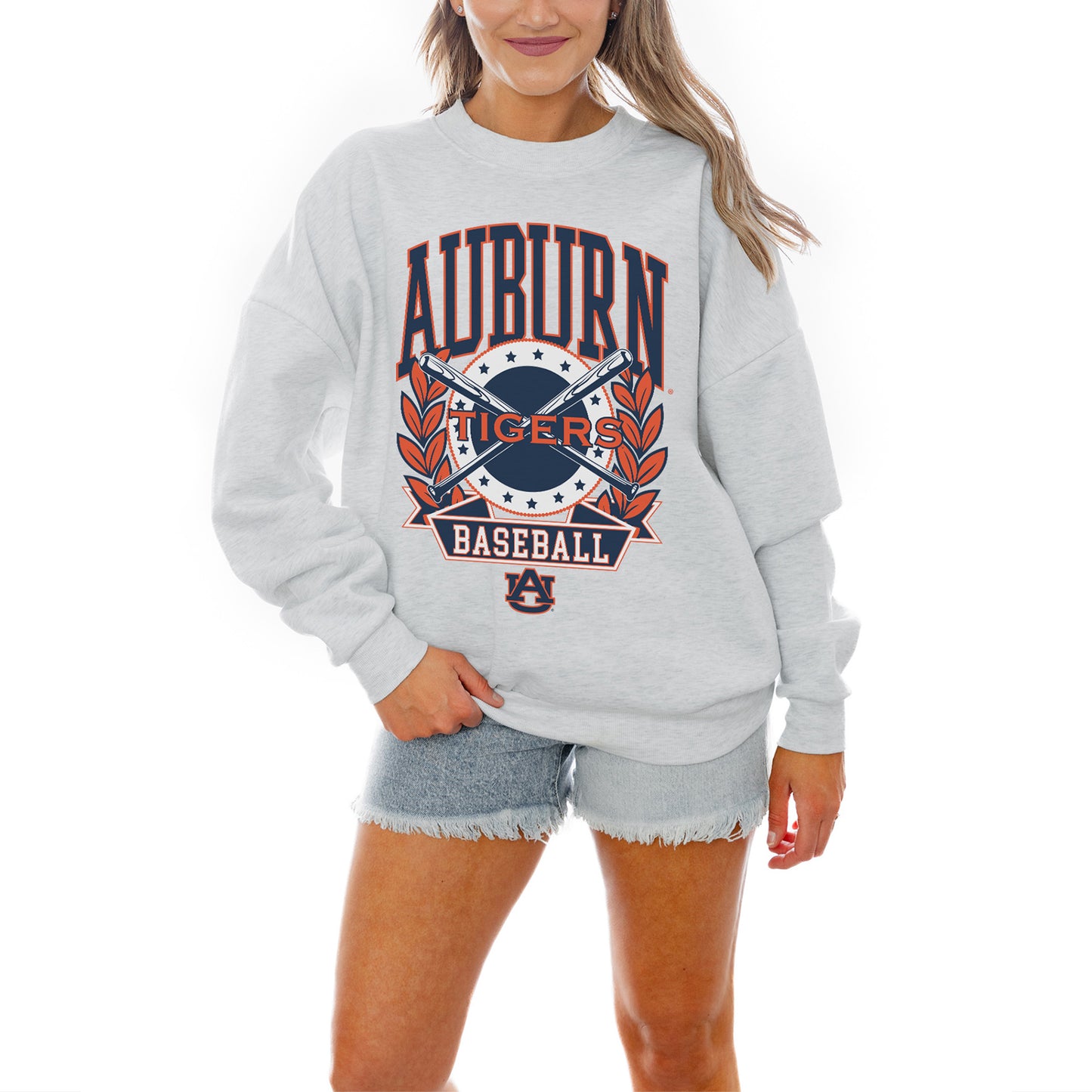 Women's Gameday Couture Gray Auburn Tigers Baseball Premium Fleece Drop Pullover Sweatshirt