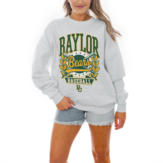 Women's Gameday Couture Gray Baylor Bears Baseball Premium Fleece Drop Pullover Sweatshirt