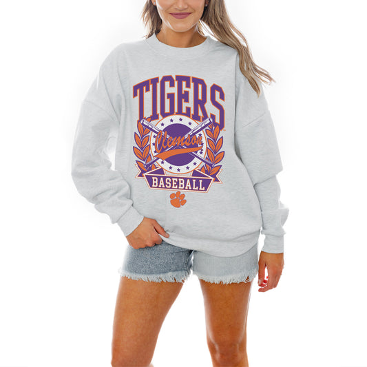 Women's Gameday Couture Gray Clemson Tigers Baseball Premium Fleece Drop Pullover Sweatshirt