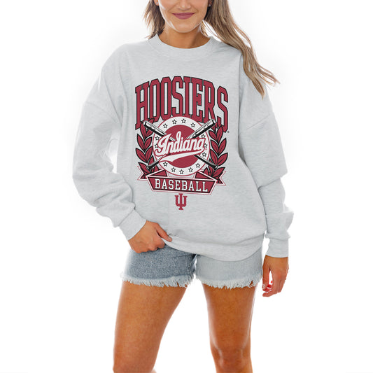 Women's Gameday Couture Gray Indiana Hoosiers Baseball Premium Fleece Drop Pullover Sweatshirt