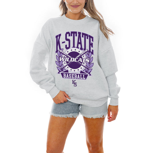 Women's Gameday Couture Gray Kansas State Wildcats Baseball Premium Fleece Drop Pullover Sweatshirt