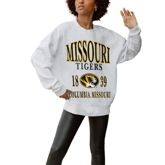 Women's Gameday Couture Gray Missouri Tigers Established Premium Fleece Drop Pullover Sweatshirt