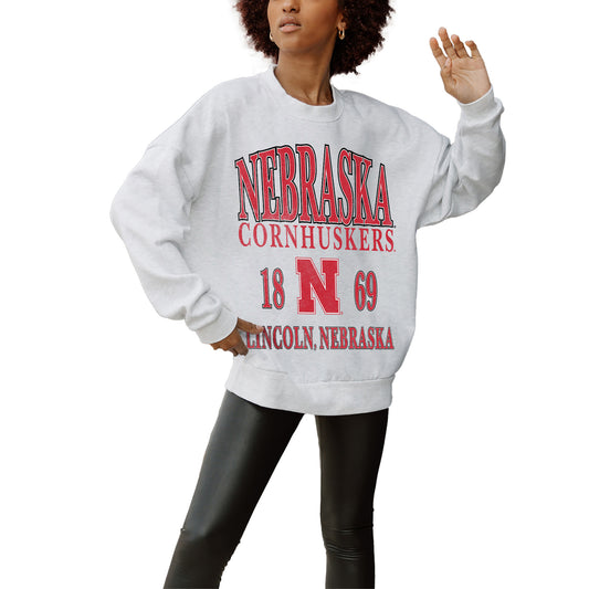 Women's Gameday Couture Gray Nebraska Huskers Established Premium Fleece Drop Pullover Sweatshirt