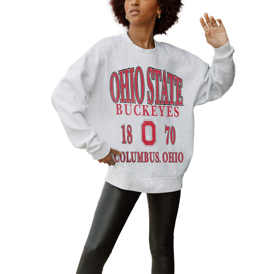 Women's Gameday Couture Gray Ohio State Buckeyes Established Premium Fleece Drop Pullover Sweatshirt