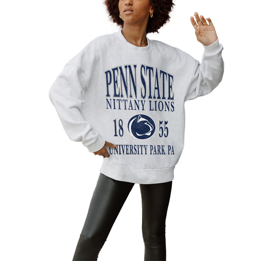 Women's Gameday Couture Gray Penn State Nittany Lions Established Premium Fleece Drop Pullover Sweatshirt