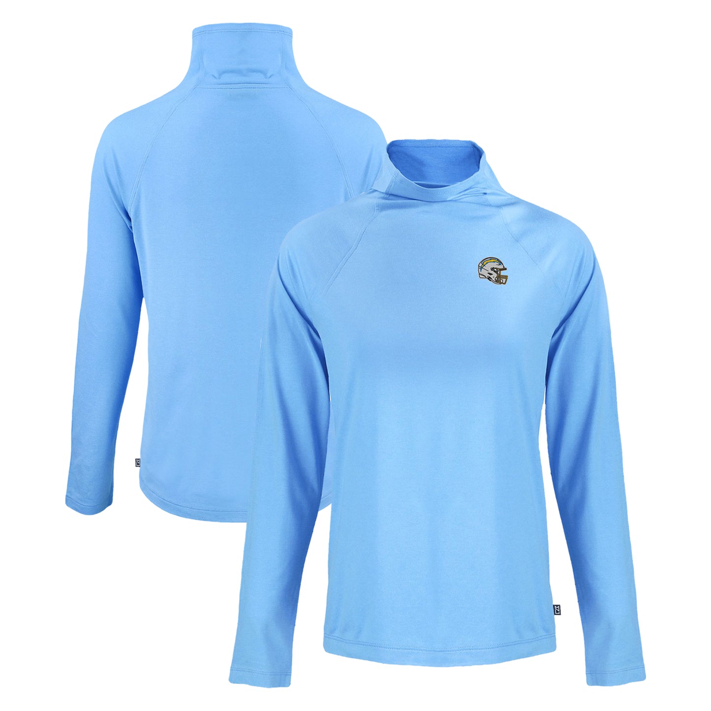 Women's Cutter & Buck Powder Blue Los Angeles Chargers Coastline Epic Comfort Eco Recycled Funnel Neck Raglan Pullover Sweatshirt