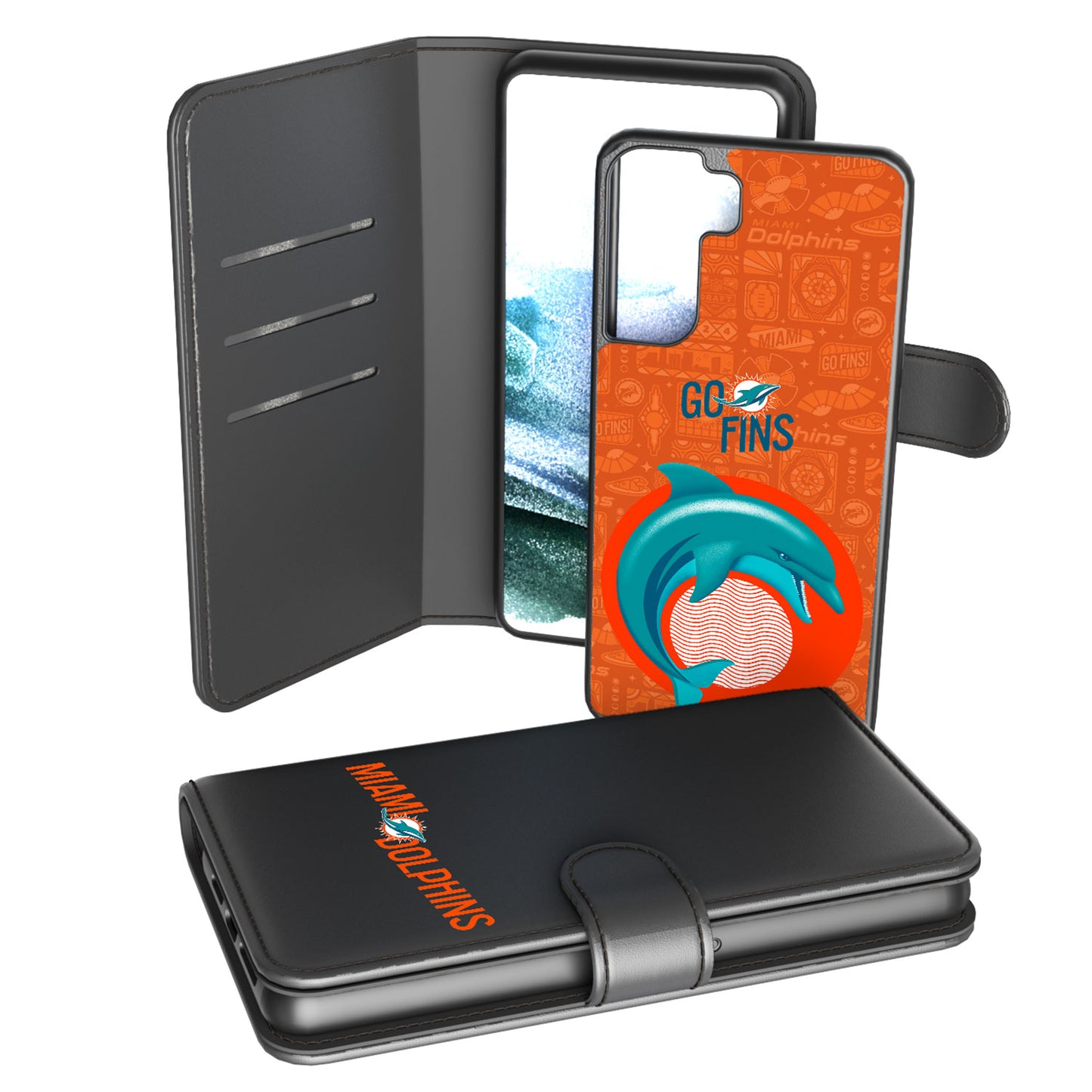 Keyscaper Black Miami Dolphins Galaxy Wallet Case