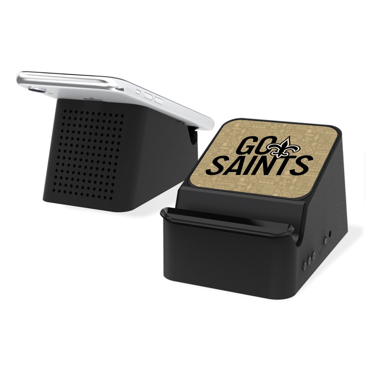 Keyscaper Black New Orleans Saints Wireless Charging Station & Bluetooth Speaker