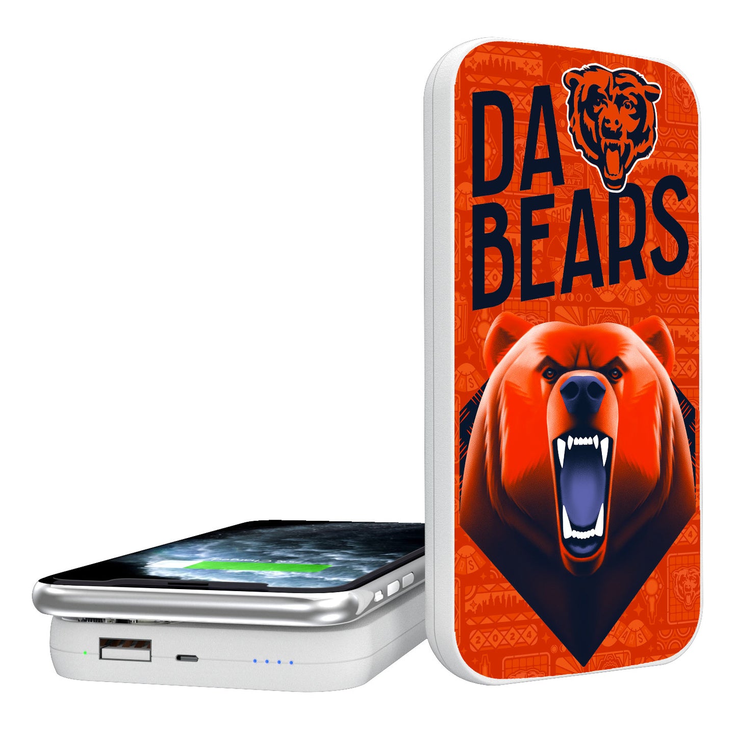 Keyscaper White Chicago Bears 5000mAh Wireless Illustrated Power Bank