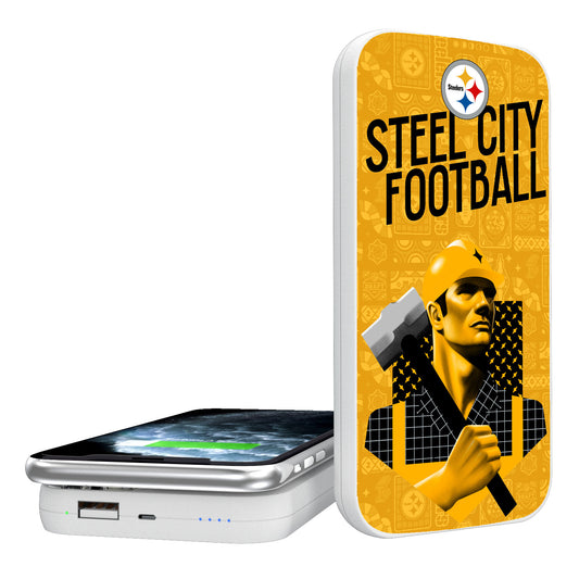 Keyscaper White Pittsburgh Steelers 5000mAh Wireless Illustrated Power Bank