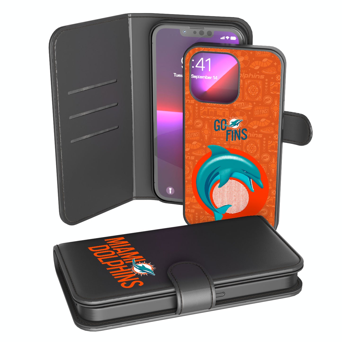 Keyscaper Black Miami Dolphins iPhone Wallet Case