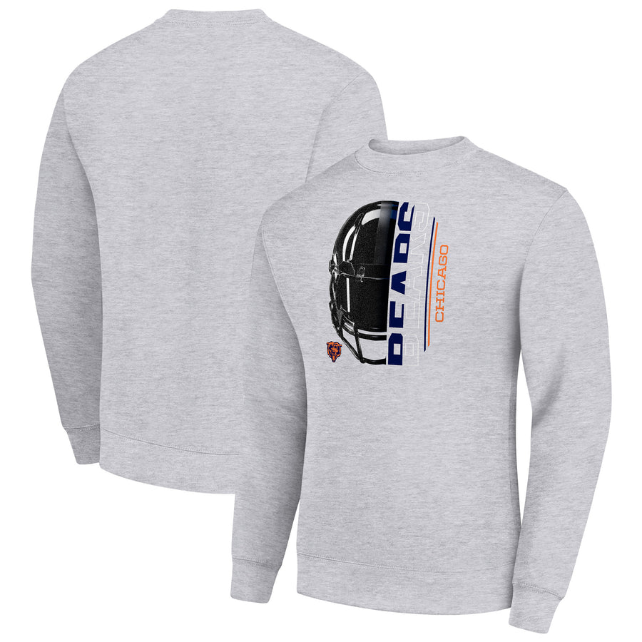 Men's Starter Heather Gray Chicago Bears Half Helmet Team Graphic Tri-Blend Fleece Pullover Sweatshirt