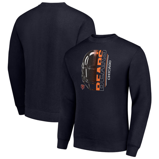 Men's Starter Navy Chicago Bears Half Helmet Team Graphic Tri-Blend Fleece Pullover Sweatshirt