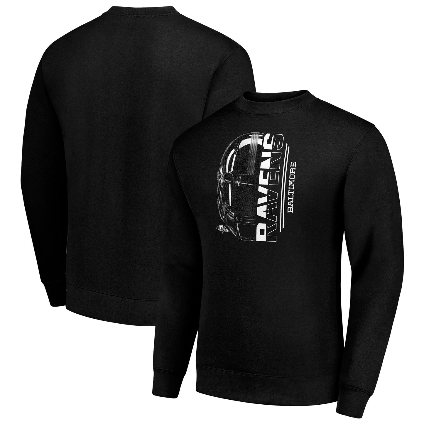Men's Starter Black Baltimore Ravens Half Helmet Team Graphic Tri-Blend Fleece Pullover Sweatshirt
