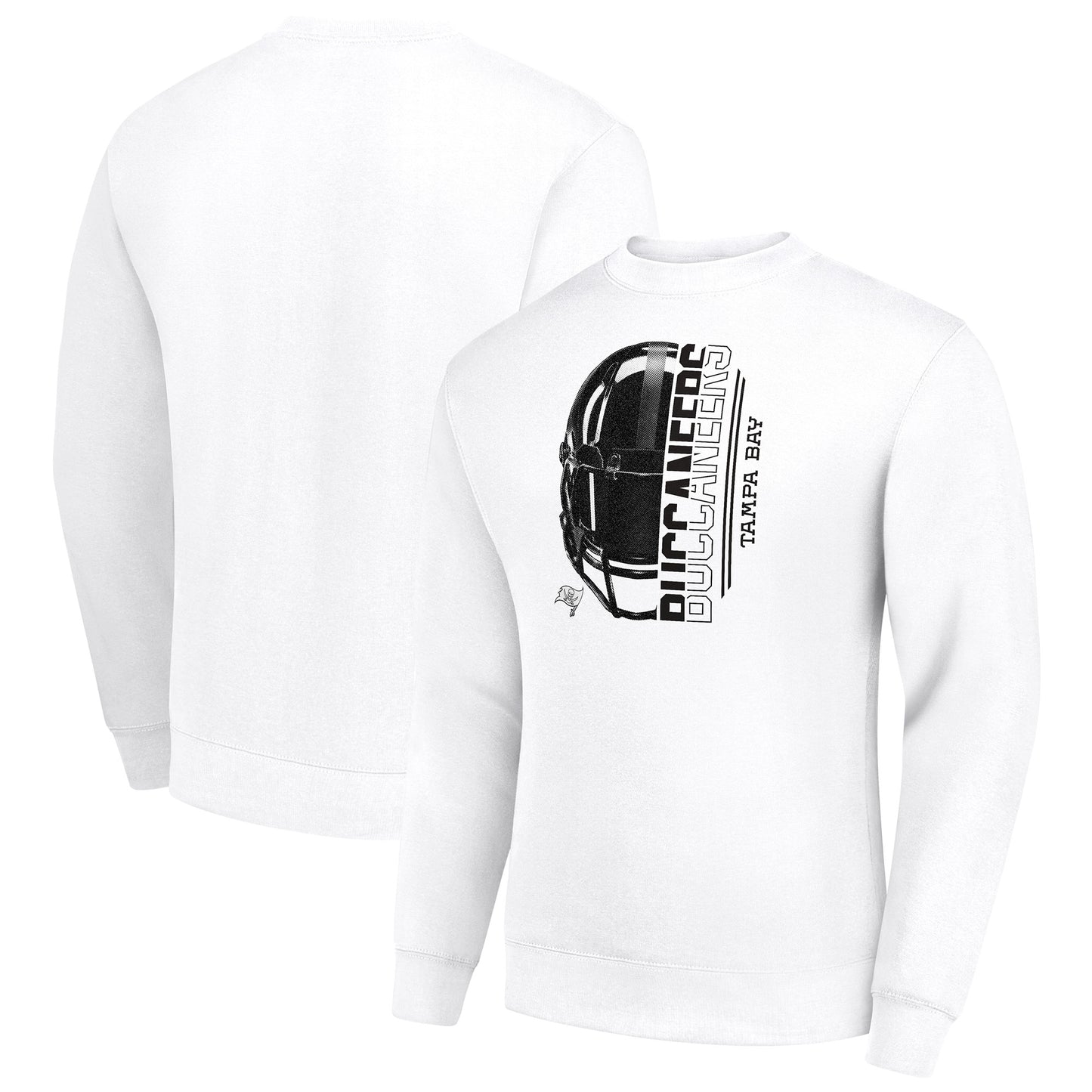 Men's Starter White Tampa Bay Buccaneers Half Helmet Team Graphic Tri-Blend Fleece Pullover Sweatshirt