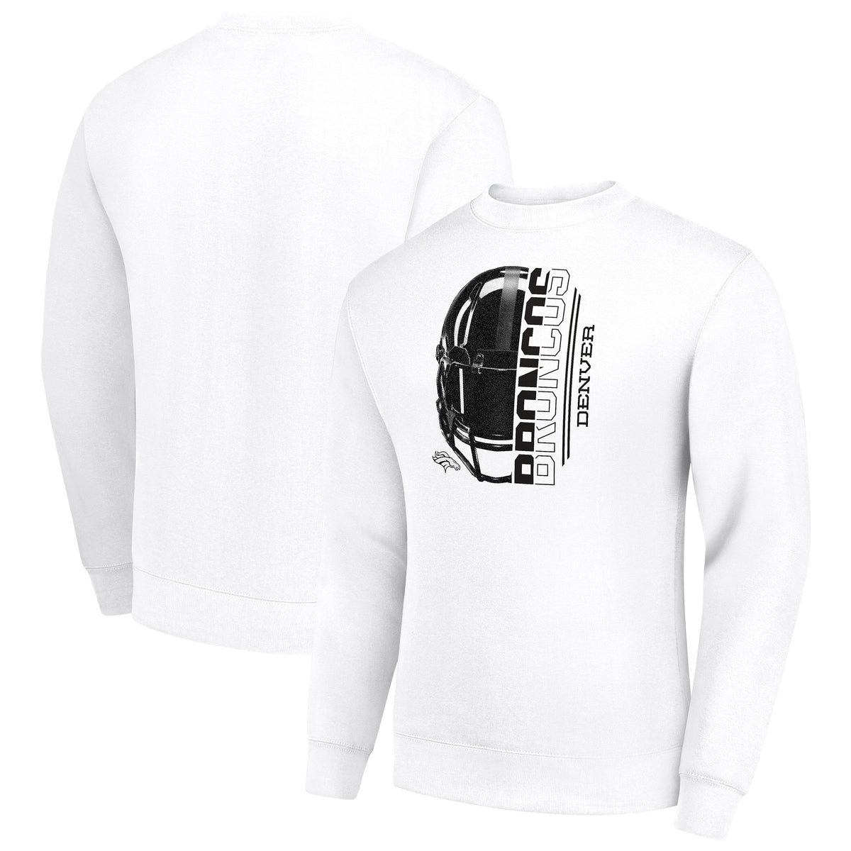 Men's Starter White Denver Broncos Half Helmet Team Graphic Tri-Blend Fleece Pullover Sweatshirt