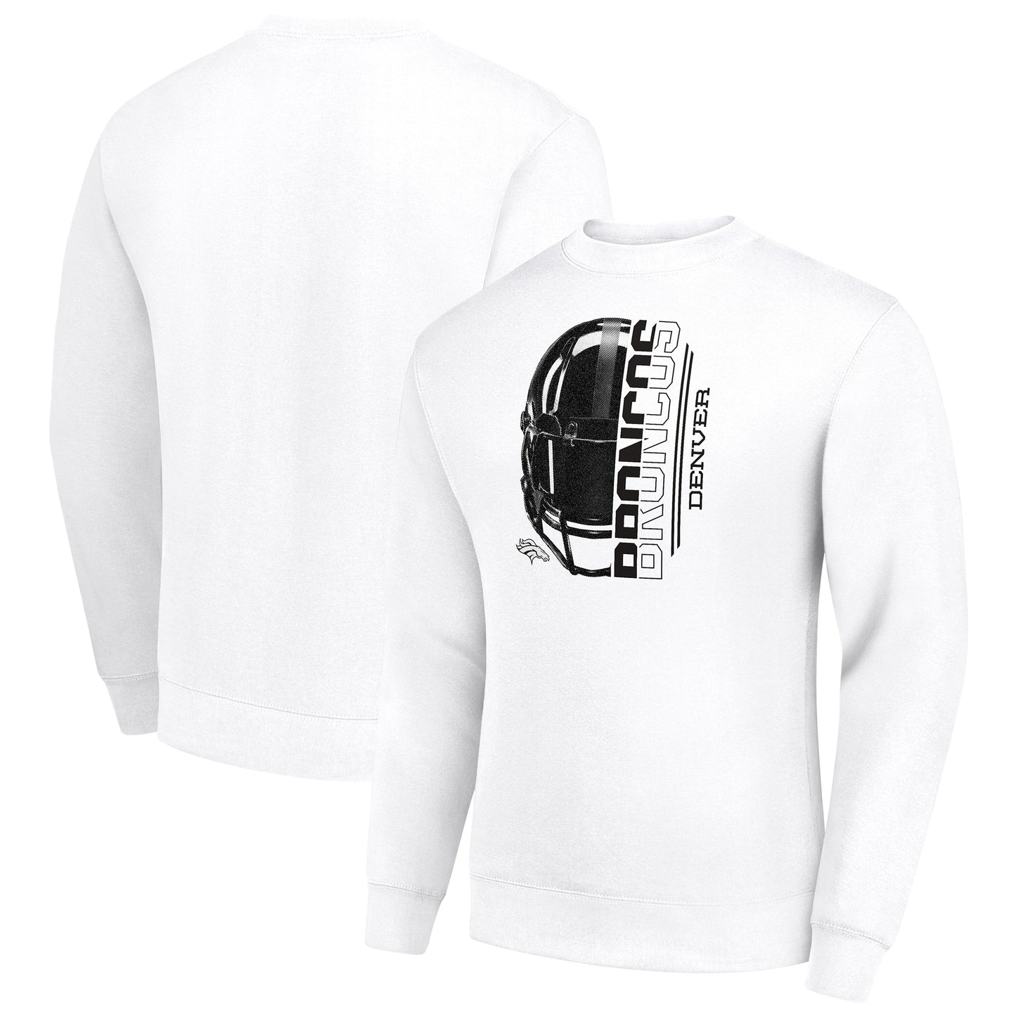 Men's Starter White Denver Broncos Half Helmet Team Graphic Tri-Blend Fleece Pullover Sweatshirt