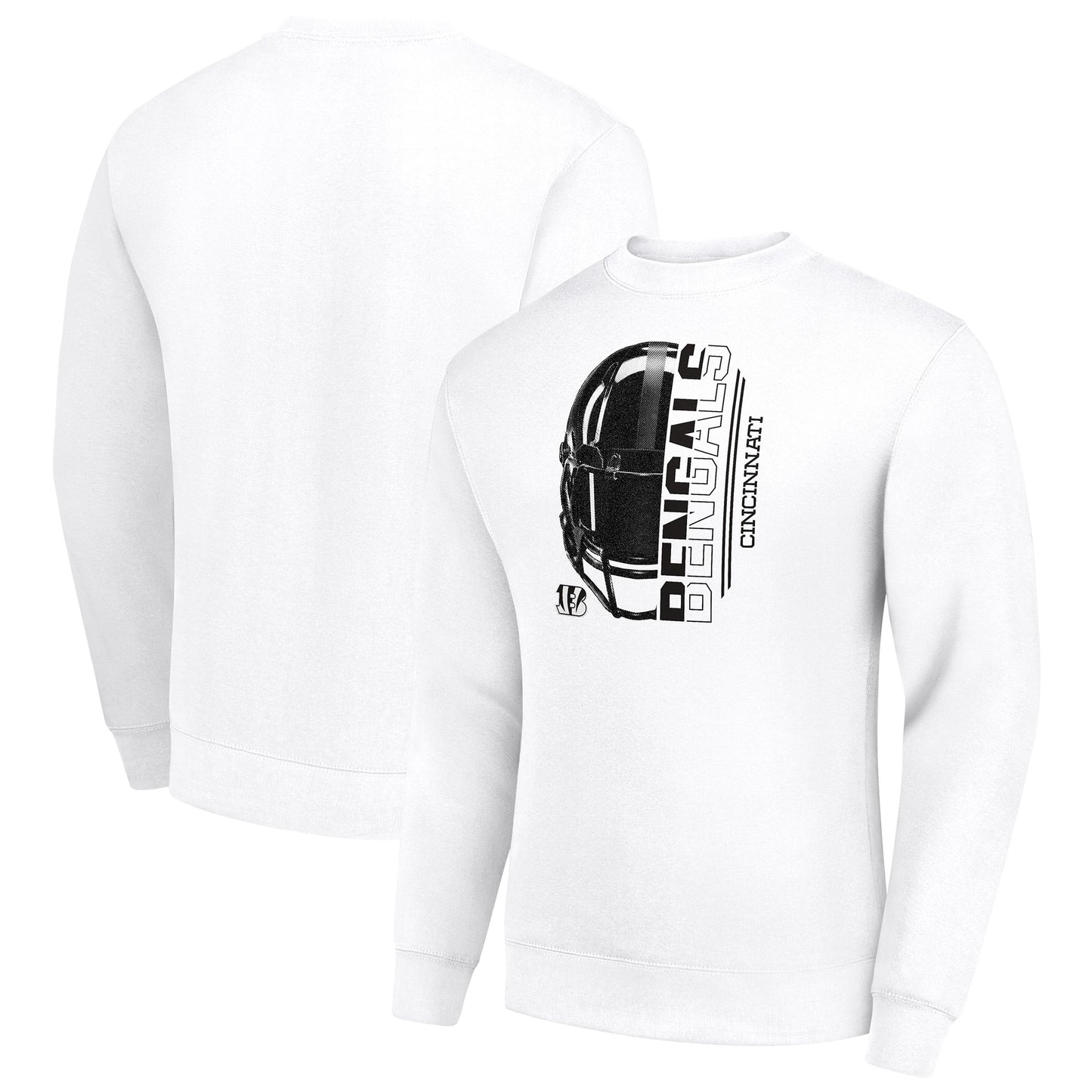 Men's Starter White Cincinnati Bengals Half Helmet Team Graphic Tri-Blend Fleece Pullover Sweatshirt