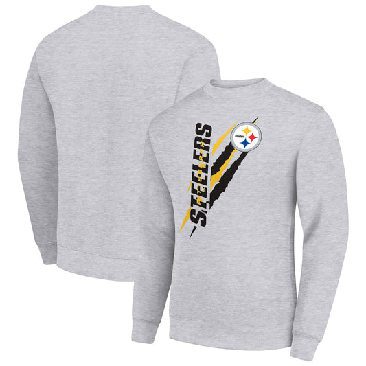 Men's Starter Heather Gray Pittsburgh Steelers Color Scratch Team Graphic Fleece Pullover Sweatshirt