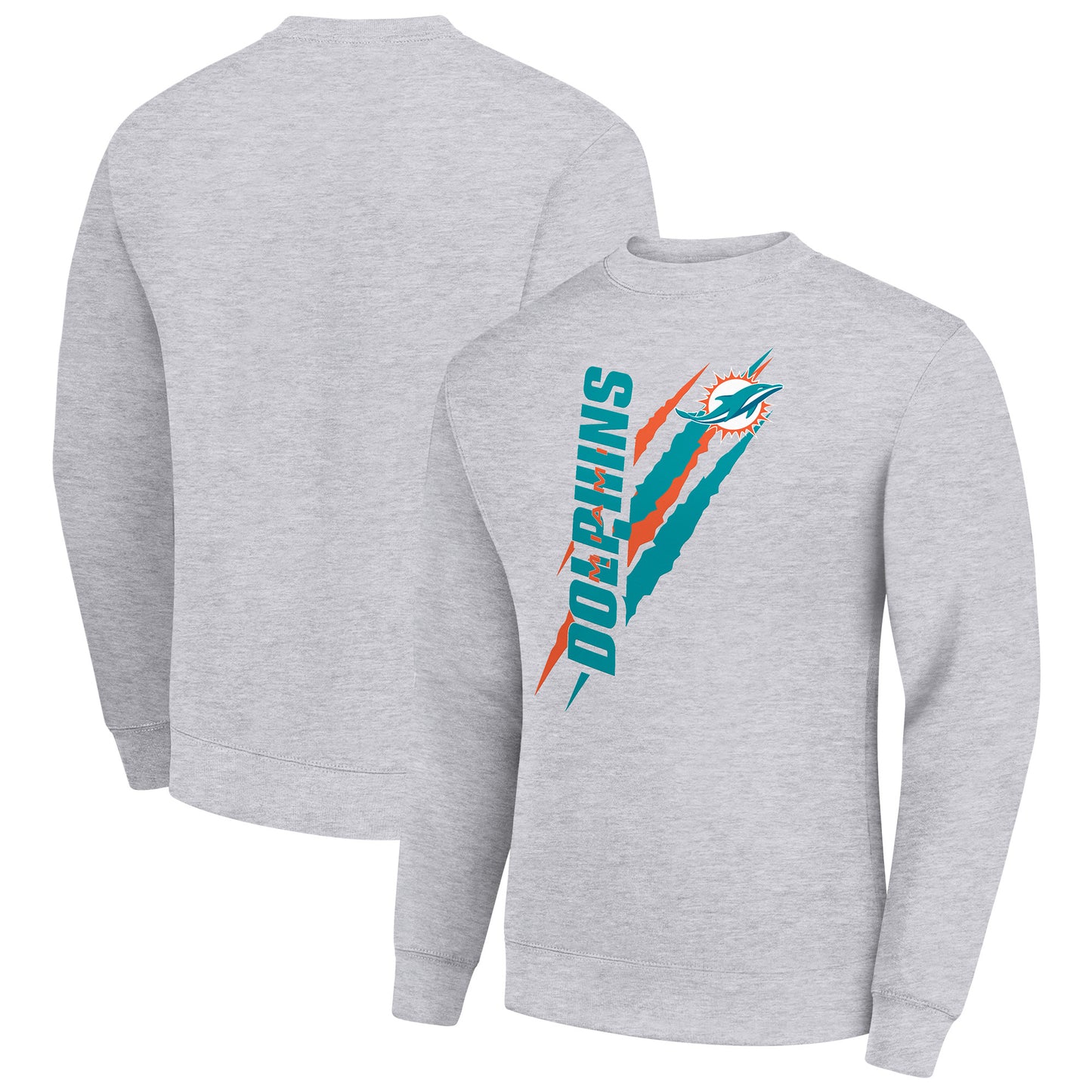 Men's Starter Heather Gray Miami Dolphins Color Scratch Team Graphic Fleece Pullover Sweatshirt