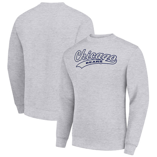 Men's Starter Heather Gray Chicago Bears Tailsweep Team Graphic Tri-Blend Fleece Pullover Sweatshirt