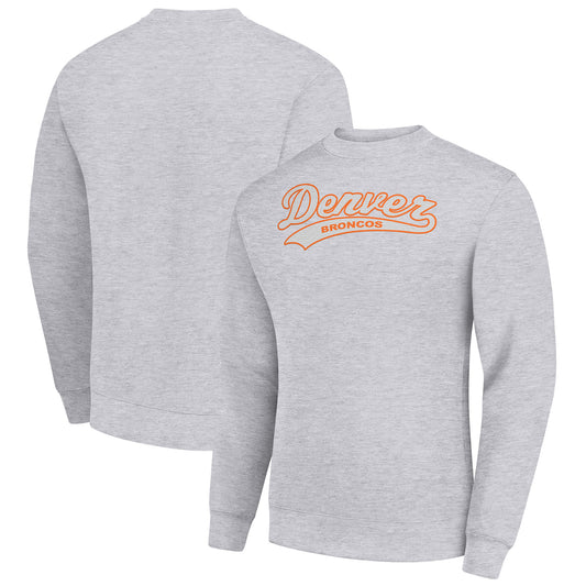 Men's Starter Heather Gray Denver Broncos Tailsweep Team Graphic Tri-Blend Fleece Pullover Sweatshirt