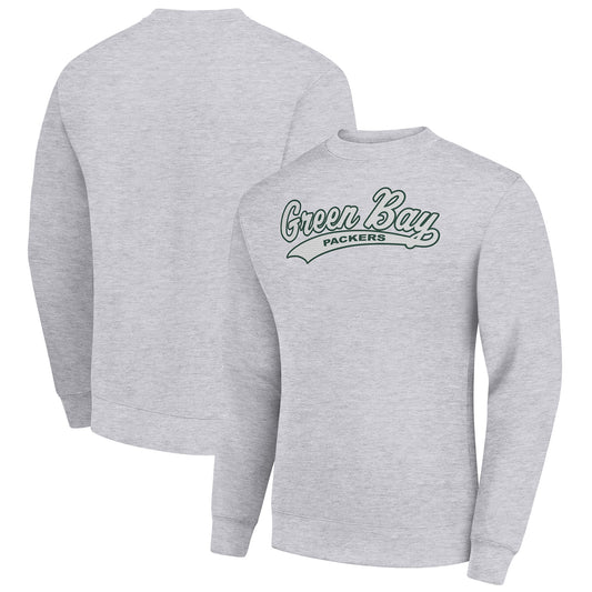 Men's Starter Heather Gray Green Bay Packers Tailsweep Team Graphic Tri-Blend Fleece Pullover Sweatshirt