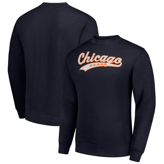 Men's Starter Navy Chicago Bears Tailsweep Team Graphic Tri-Blend Fleece Pullover Sweatshirt