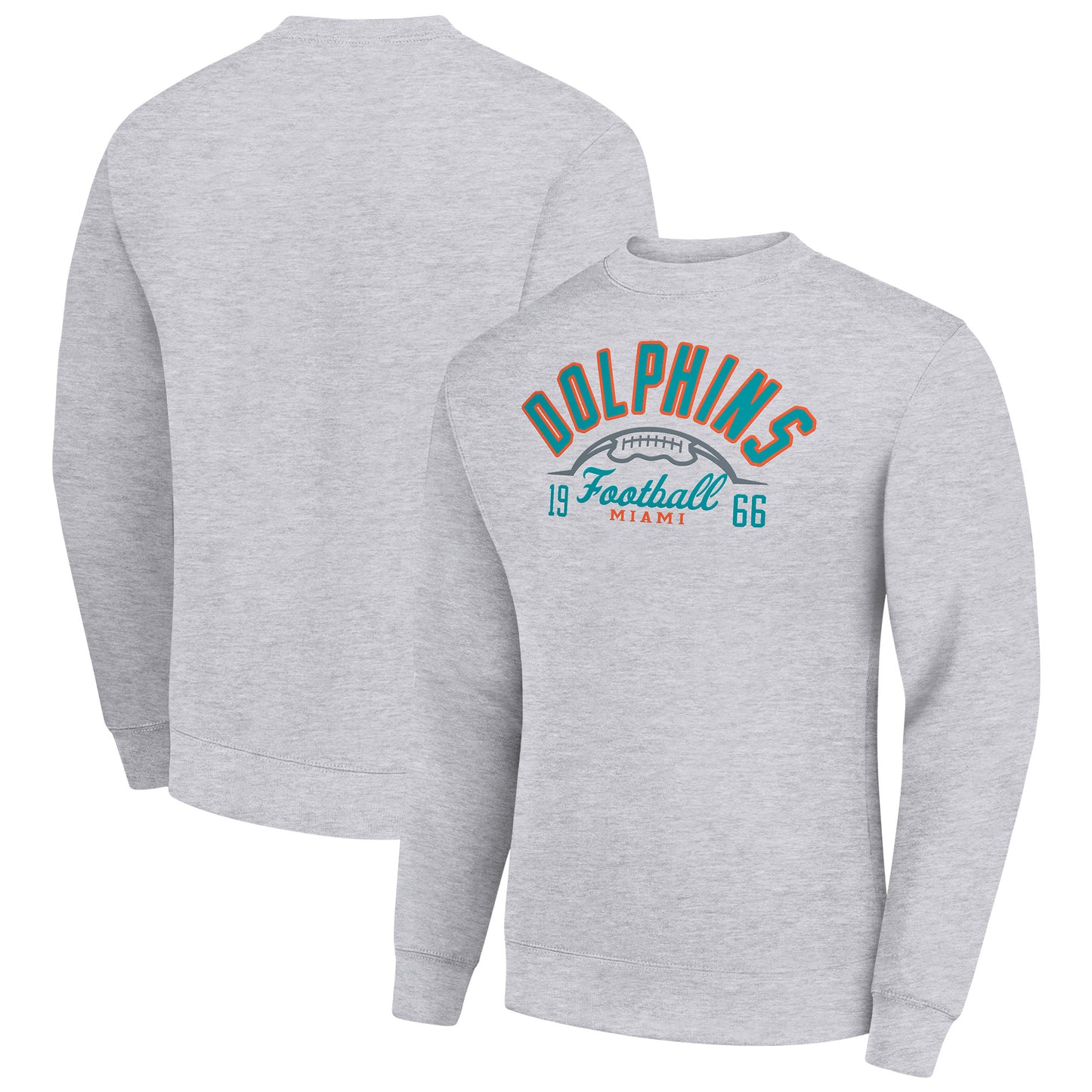 Men's Starter Heather Gray Miami Dolphins Half Ball Team Graphic Tri-Blend Fleece Pullover Sweatshirt