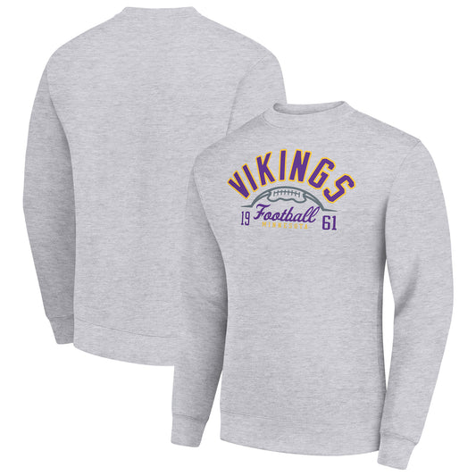 Men's Starter Heather Gray Minnesota Vikings Half Ball Team Graphic Tri-Blend Fleece Pullover Sweatshirt