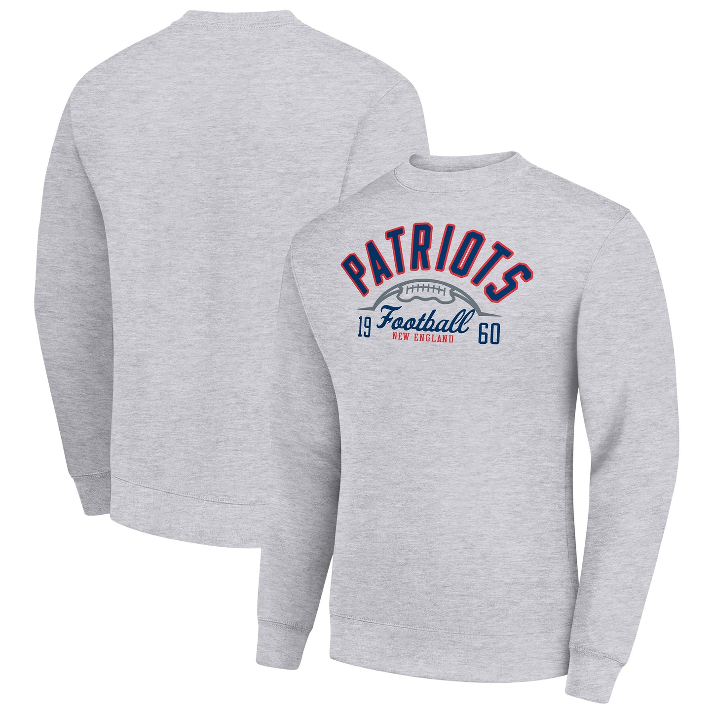 Men's Starter Heather Gray New England Patriots Half Ball Team Graphic Tri-Blend Fleece Pullover Sweatshirt