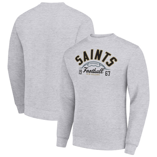 Men's Starter Heather Gray New Orleans Saints Half Ball Team Graphic Tri-Blend Fleece Pullover Sweatshirt