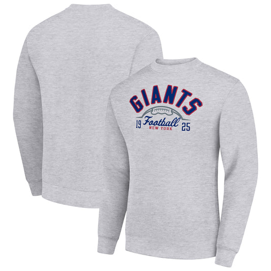 Men's Starter Heather Gray New York Giants Half Ball Team Graphic Tri-Blend Fleece Pullover Sweatshirt