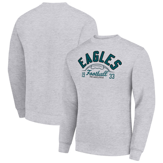 Men's Starter Heather Gray Philadelphia Eagles Half Ball Team Graphic Tri-Blend Fleece Pullover Sweatshirt