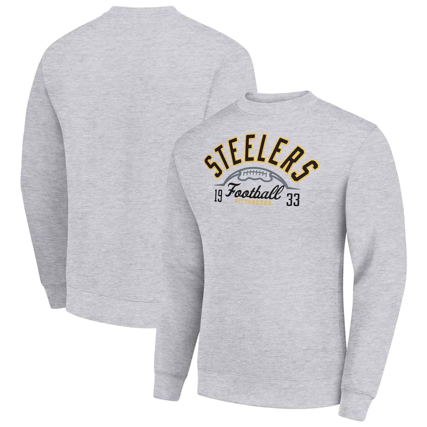 Men's Starter Heather Gray Pittsburgh Steelers Half Ball Team Graphic Tri-Blend Fleece Pullover Sweatshirt