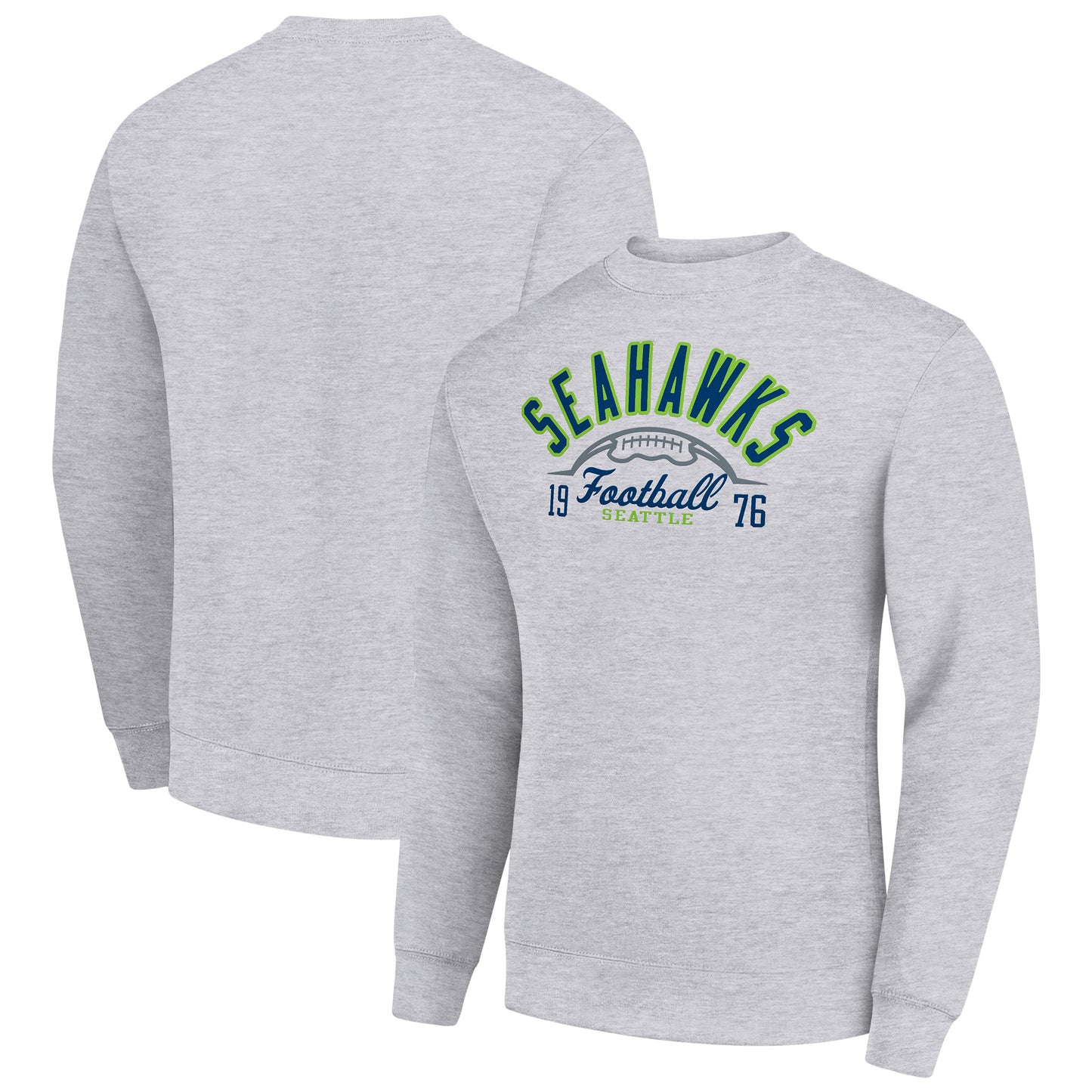 Men's Starter Heather Gray Seattle Seahawks Half Ball Team Graphic Tri-Blend Fleece Pullover Sweatshirt