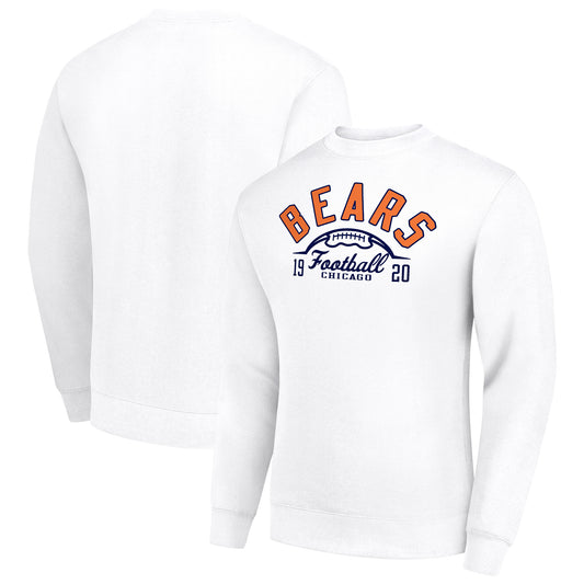 Men's Starter White Chicago Bears Half Ball Team Graphic Tri-Blend Fleece Pullover Sweatshirt