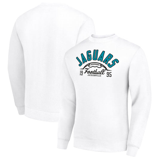 Men's Starter White Jacksonville Jaguars Half Ball Team Graphic Tri-Blend Fleece Pullover Sweatshirt