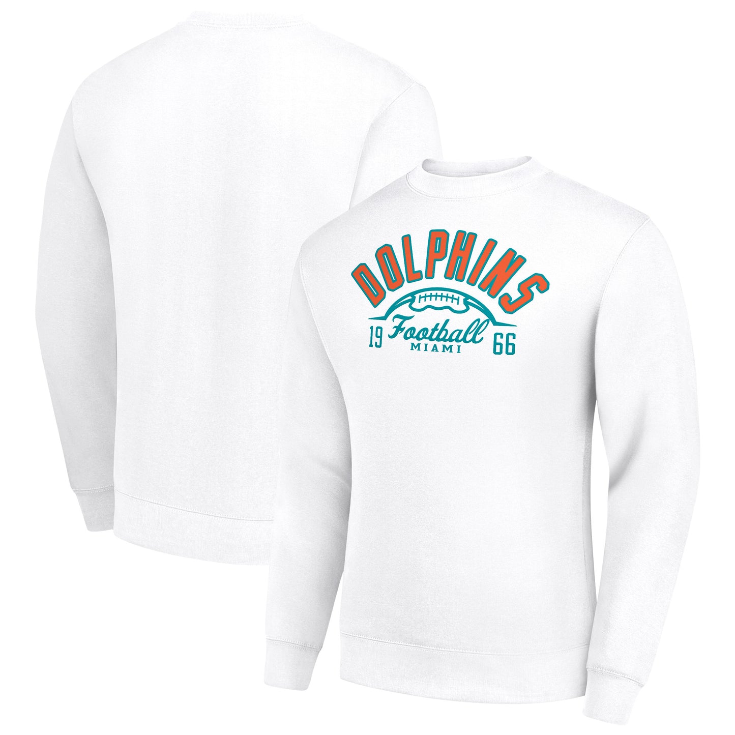 Men's Starter White Miami Dolphins Half Ball Team Graphic Tri-Blend Fleece Pullover Sweatshirt