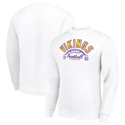 Men's Starter White Minnesota Vikings Half Ball Team Graphic Tri-Blend Fleece Pullover Sweatshirt