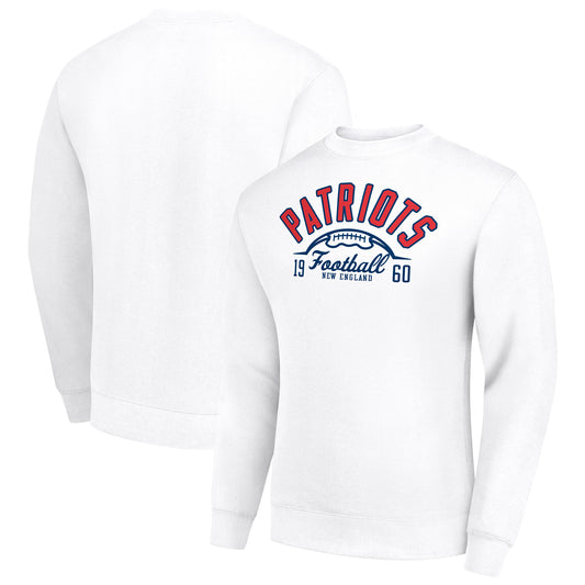 Men's Starter White New England Patriots Half Ball Team Graphic Tri-Blend Fleece Pullover Sweatshirt