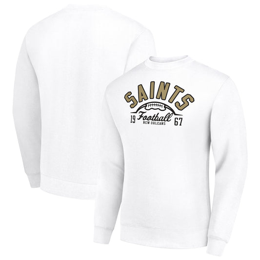 Men's Starter White New Orleans Saints Half Ball Team Graphic Tri-Blend Fleece Pullover Sweatshirt