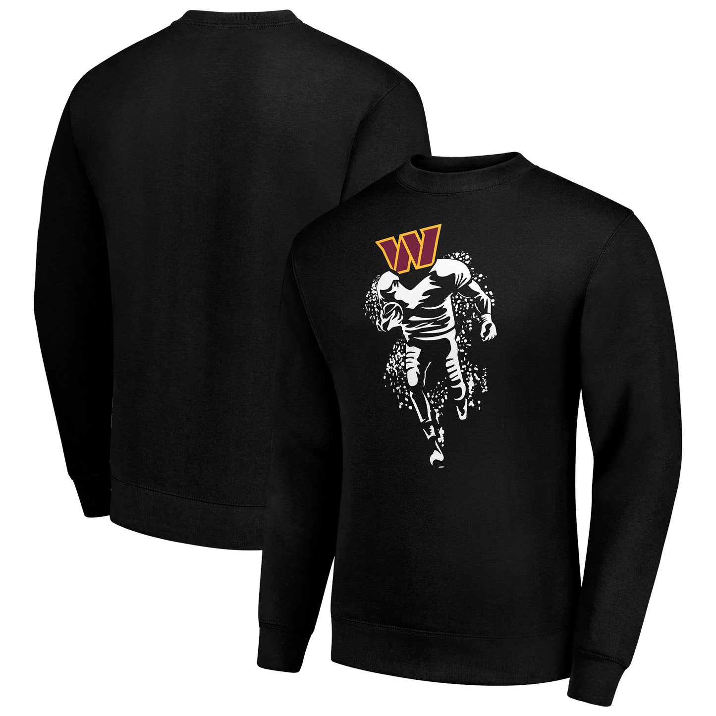 Men's Starter Black Washington Commanders Logoface Team Graphic Tri-Blend Fleece Pullover Sweatshirt