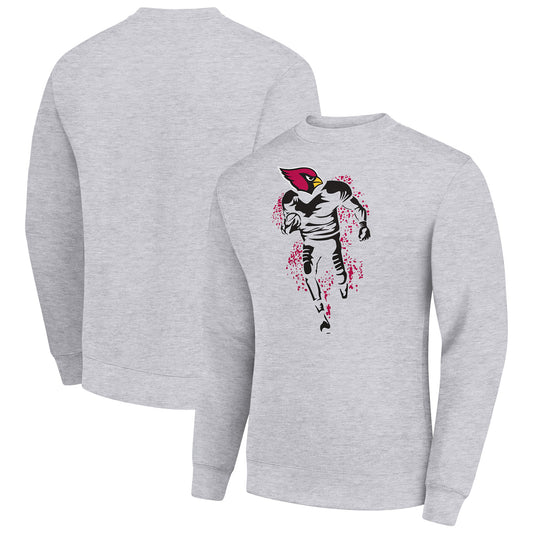 Men's Starter Heather Gray Arizona Cardinals Logoface Team Graphic Tri-Blend Fleece Pullover Sweatshirt